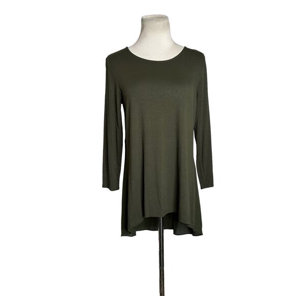 Alfani military green 3/4 sleeves hi low blouse size small - Picture 9 of 12